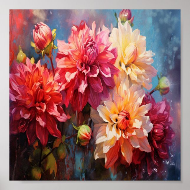 Dahlias Brushstrokes Poster (Front)