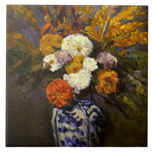 Dahlias, famous painting by Paul Cezanne, Tile