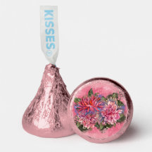 Dahlias flowers pink watercolor 