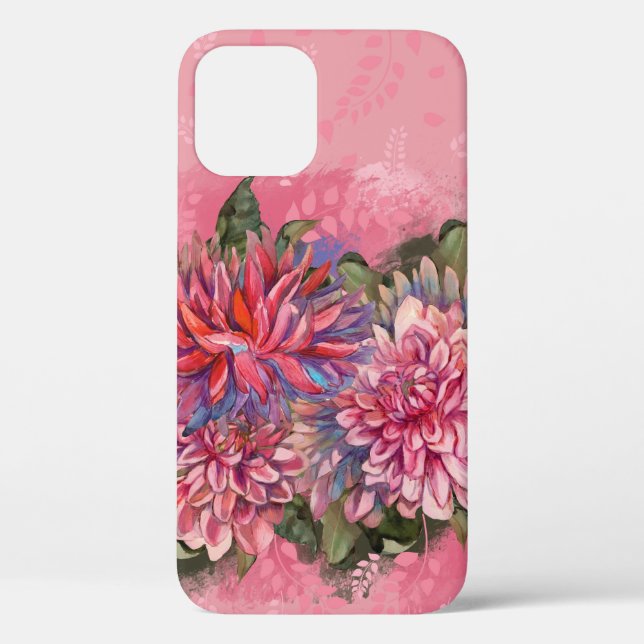Dahlias flowers pink watercolor Case-Mate iPhone case (Back)