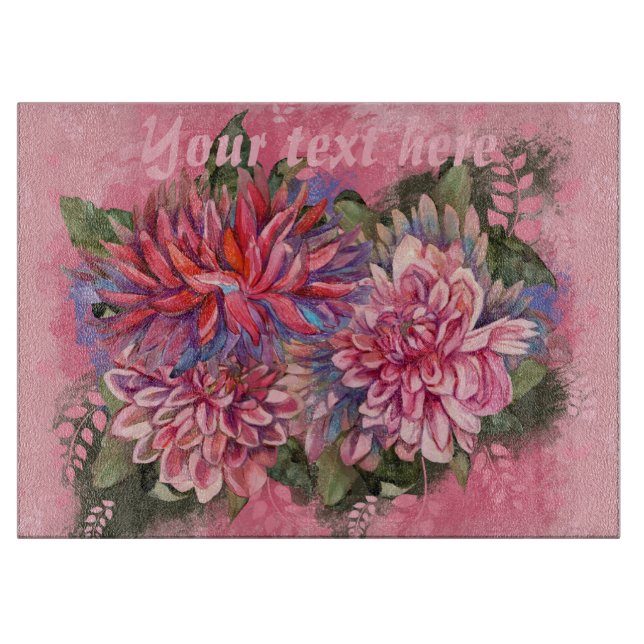 Dahlias flowers pink watercolor cutting board (Front)