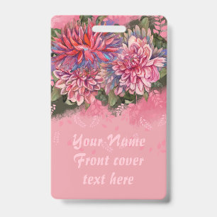 Dahlias flowers pink watercolor ID badge