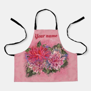 Dahlias flowers pink watercolor pattern apron