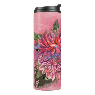 Dahlias flowers pink watercolor thermal tumbler