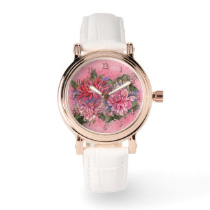 Dahlias flowers pink watercolor watch