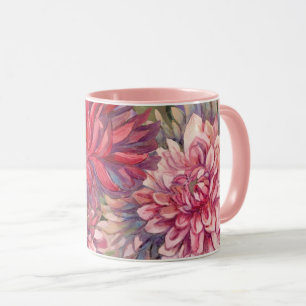 dahlias flowers watercolor mug