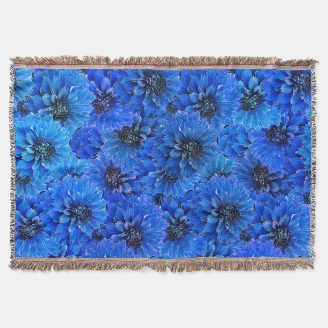 Dahlias in royal blue - floral design,  throw blanket (Front)