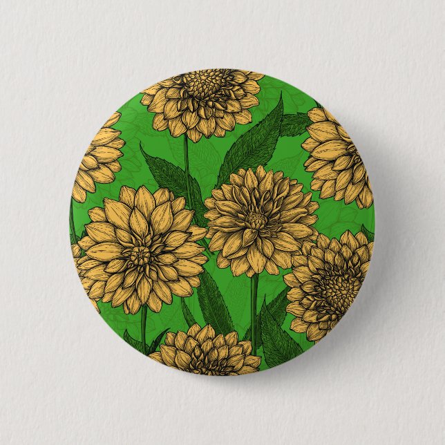 Dahlias in yellow and green 6 cm round badge (Front)