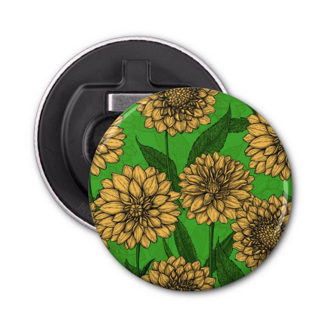 Dahlias in yellow and green bottle opener (Front)