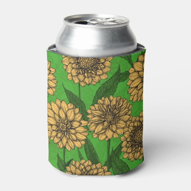 Dahlias in yellow and green can cooler (Can Front)