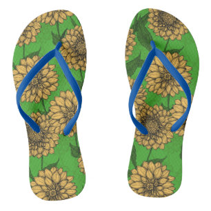 Dahlias in yellow and green flip flops