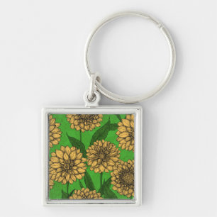 Dahlias in yellow and green key ring