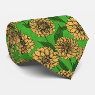 Dahlias in yellow and green neck tie