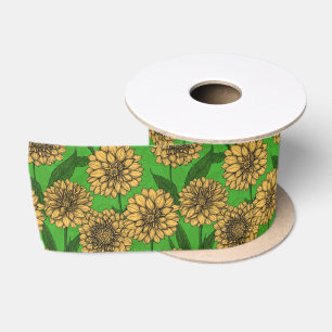 Dahlias in yellow and green satin ribbon