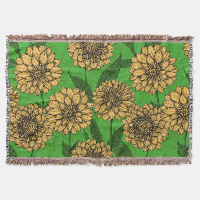 Dahlias in yellow and green throw blanket (Front)