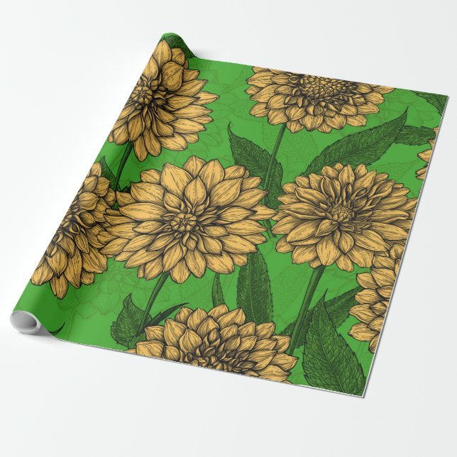 Dahlias in yellow and green wrapping paper (Unrolled)