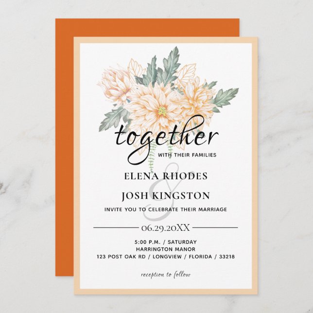 Dahlias - Marmalade Wedding Invite (Front/Back)