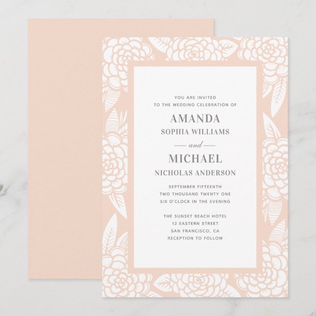 Dahlias. Pink garden flowers. Blush floral wedding Invitation (Front/Back)