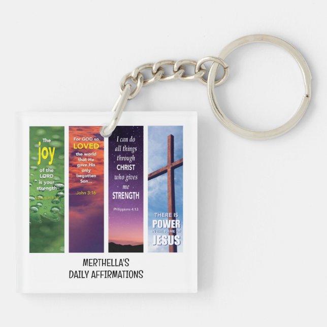 DAILY BIBLE AFFIRMATIONS Personalised Christian  Key Ring (Back)