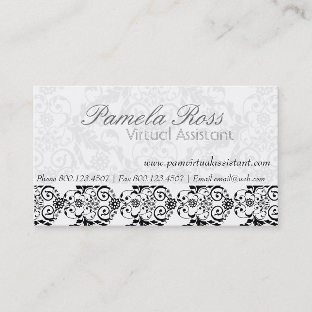Daily Dose of Charm Elegant Modern  Royal Damask Business Card (Front)