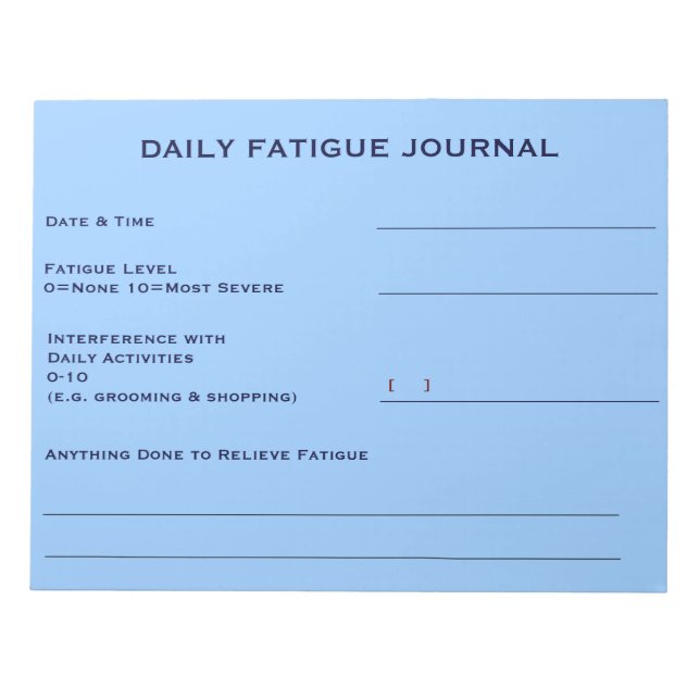 Daily Fatigue Journal (Sky Blue) Notepad (Front)