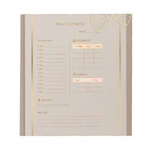 Daily Fitness Planner gold classic watercolor Notepad