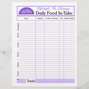 Daily Food In-Take page, for Lifestyle Change Flyer