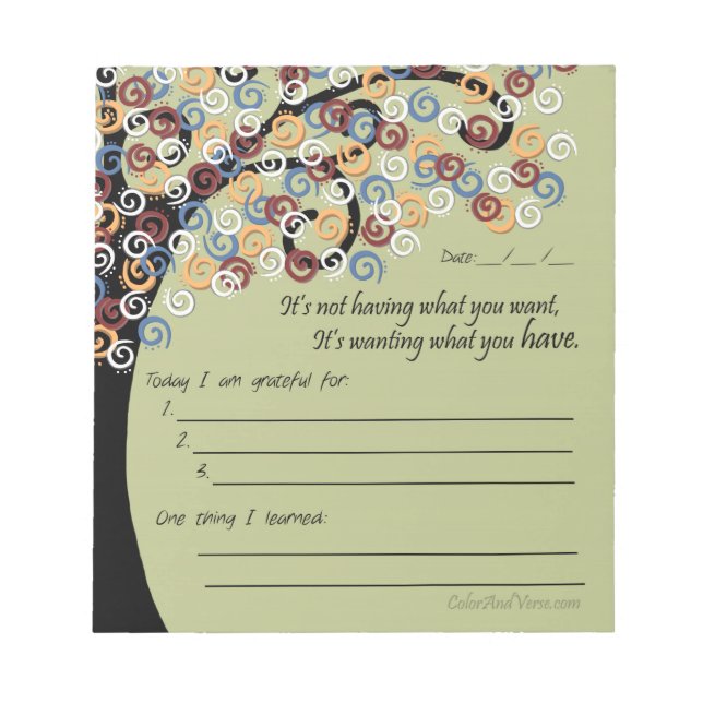 Daily Gratitude Checklist Notepad - green (Front)