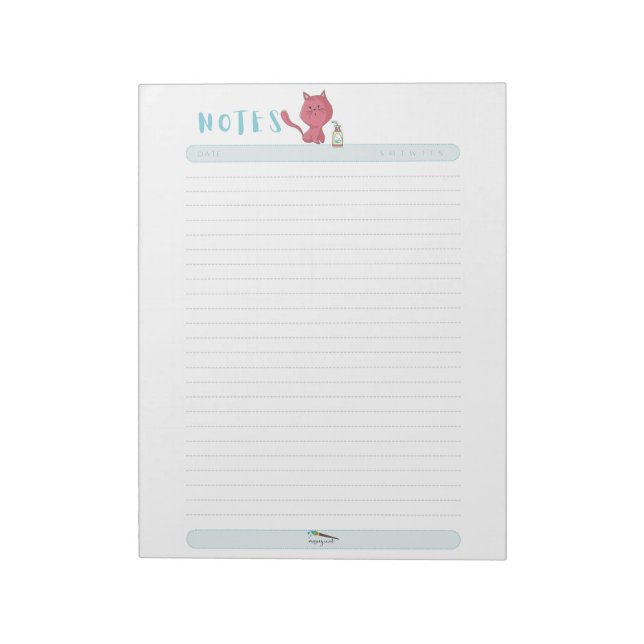 Daily Kawaii Pink Cat Notes Notepad (Rotated)