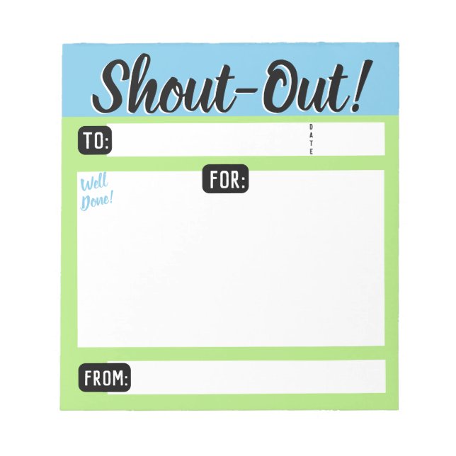 Daily kudos shout out employee recognition display notepad (Front)