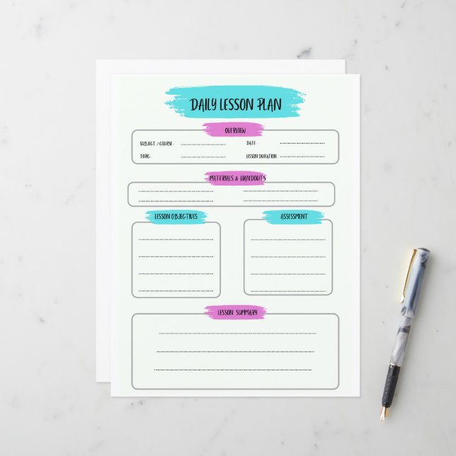 Daily Lesson Planner Page,School Planner Printable (Front/Back In Situ)