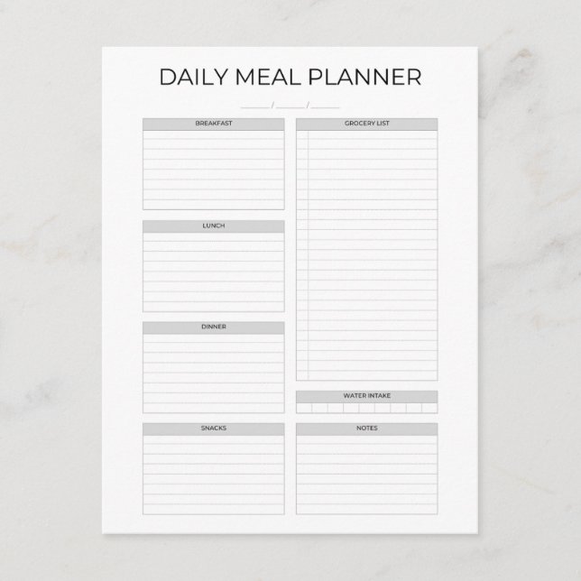 Daily Meal Planner | Simple Minimalistic Clean Enclosure Card (Front)