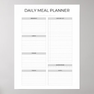Daily Meal Planner Simple Minimalistic Clean Poster