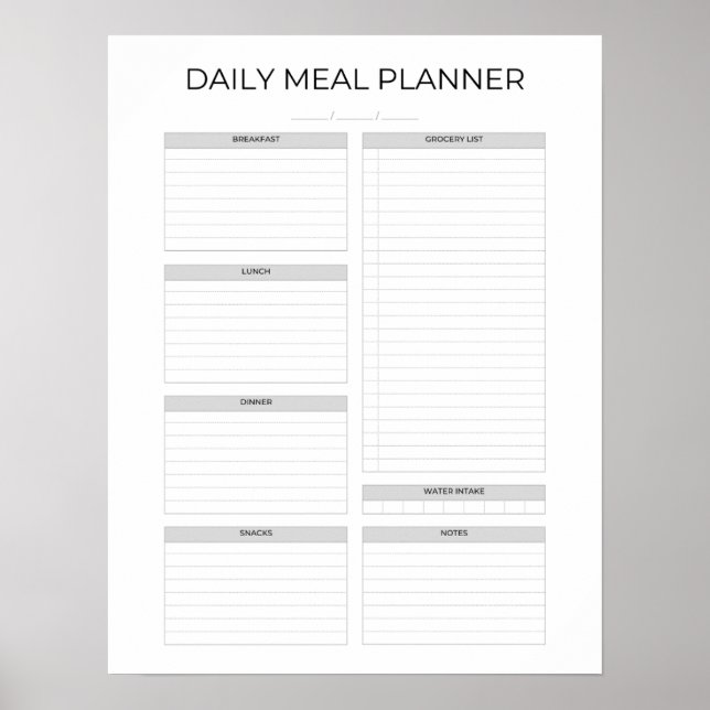 Daily Meal Planner | Simple Minimalistic Clean Poster (Front)