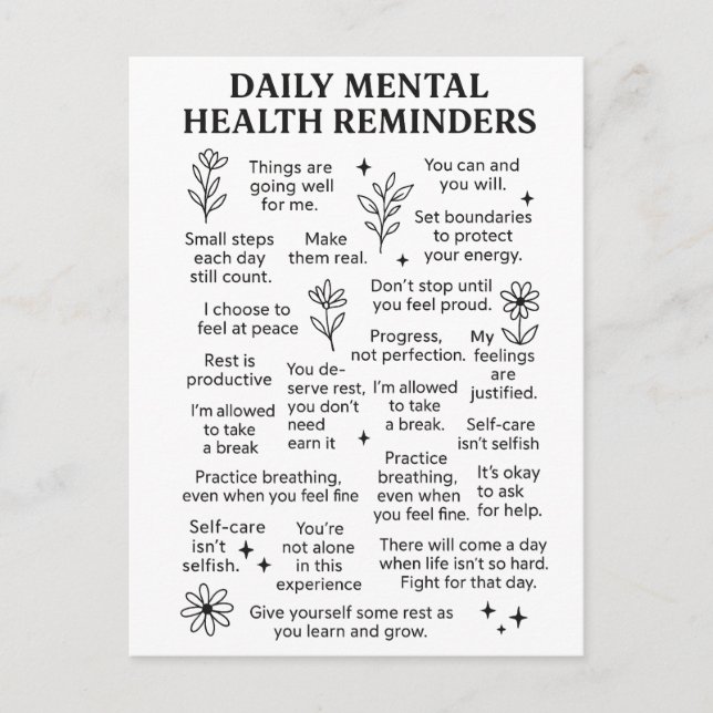 Daily Mental Health Reminders Postcard (Front)