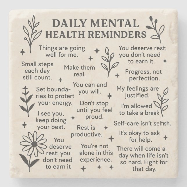 Daily Mental Health Reminders Stone Coaster (Front)