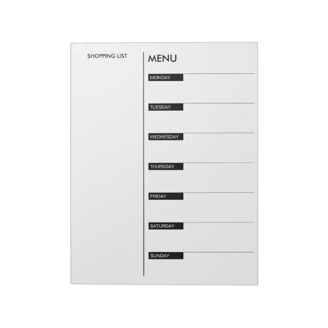 Daily Menu and Shopping List Notepad (Rotated)