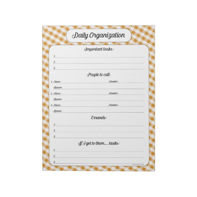 Daily Organisation - Orange Gingham Notepad (Rotated)