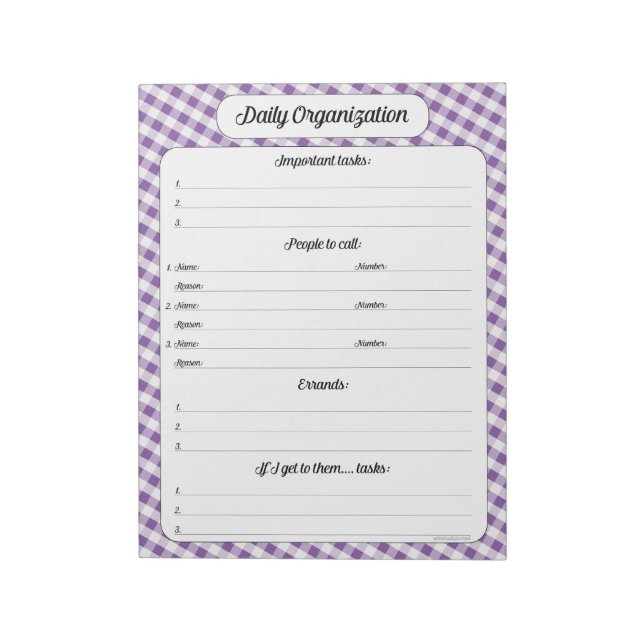 Daily Organisation - Purple Gingham Notepad (Rotated)