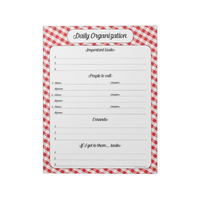 Daily Organisation - Red Gingham Notepad (Rotated)