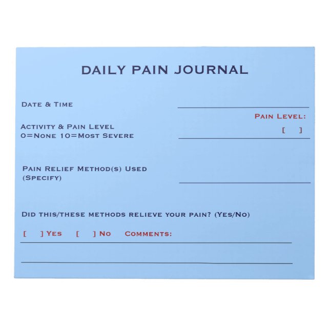 Daily Pain Journal (Sky Blue) Notepad (Front)