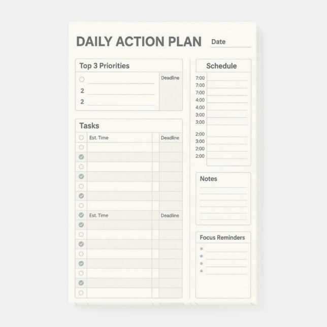 Daily Plan sticky notepad (Front)