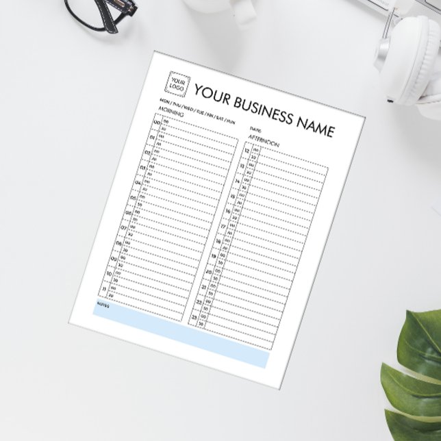 DAILY PLANNER 30 MINUTES INTERVAL ADD YOUR LOGO NOTEPAD (Logo daily planner with hourly Time Slots half hour schedule)