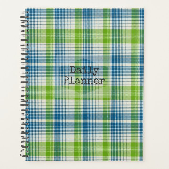 Daily Planner - Blue and Lime Green Plaid- HAMbWG (Front)