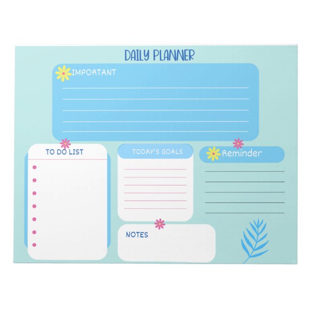 Daily Planner Blue Floral Notepads (Front)