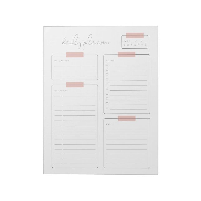 Daily Planner Calender Page Notepad (Rotated)