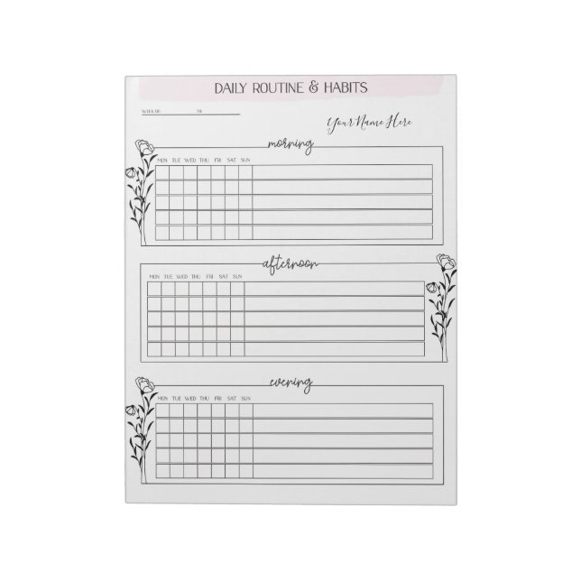 Daily Planner Custom Notepad (Routines/Habits) (Rotated)