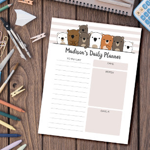 Daily Planner Cute Bears Personalised Notepad