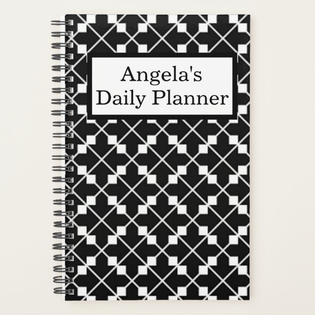 "Daily Planner" Diagonal Abstract Black & White Planner (Front)