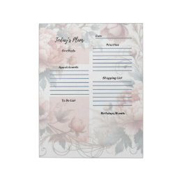 Daily Planner Dusty Peony Floral Design Notepad